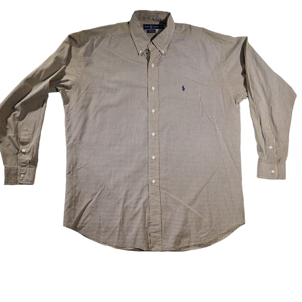 Ralph Lauren Button Shirt Blake Cut Men's XL Yellow & Navy Check Business Casual